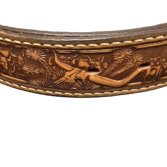 Vintage Leather Custom Stamped Personalized Wayne Longhorn Cattle Western Belt - Picture 9 of 12
